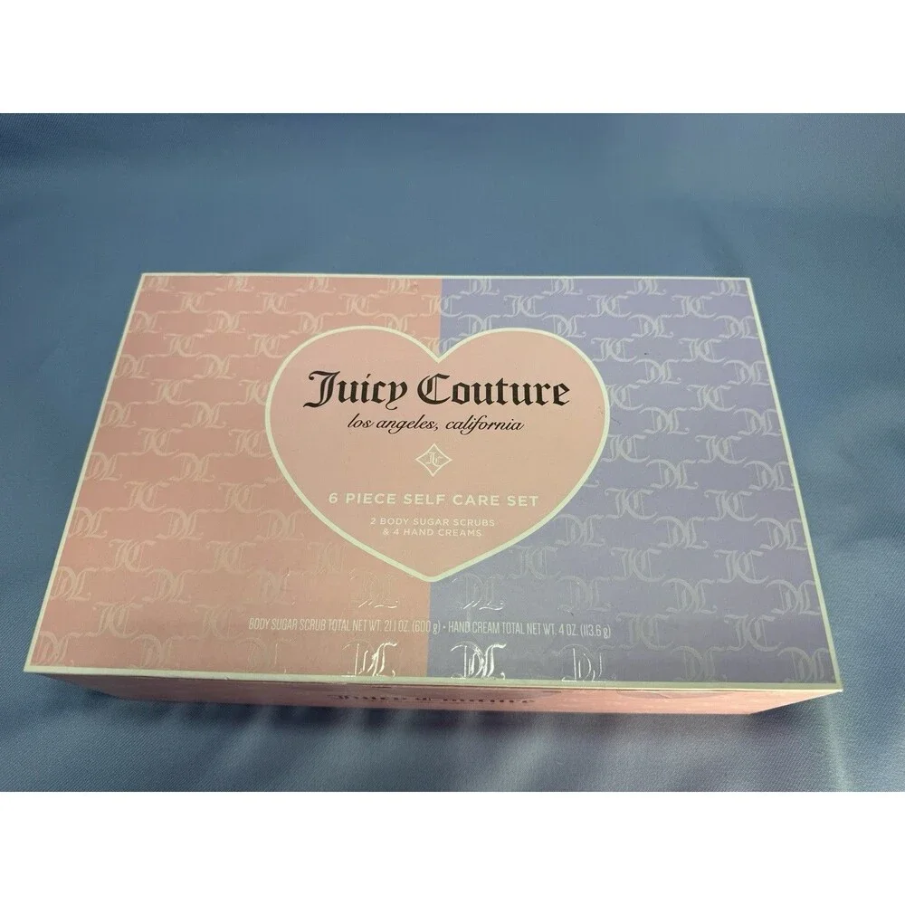 Juicy Couture 6 Piece Self Care Set, 2 Sugar Scrubs 4 Hand Creams Open Box
